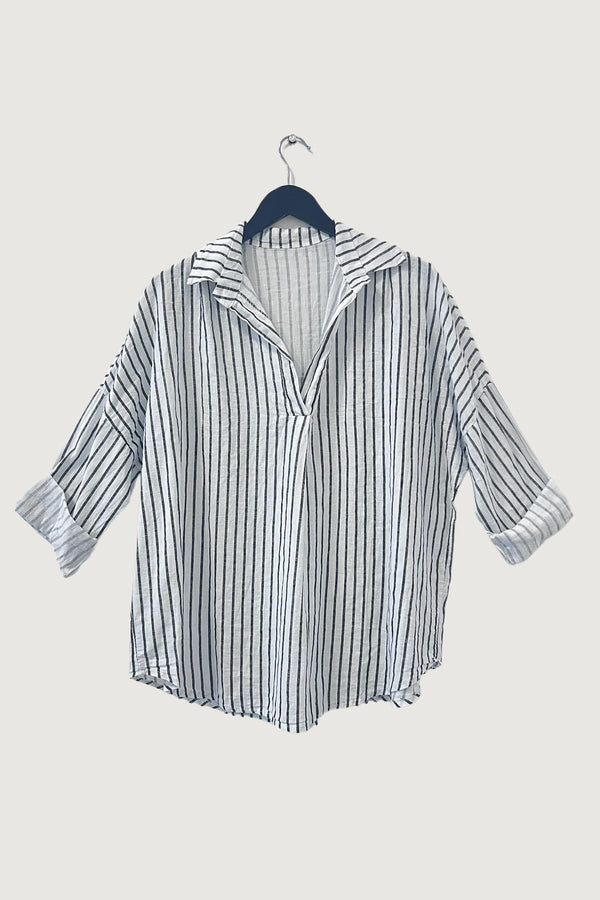 Mia Strada London Linen Striped Shirt In Black