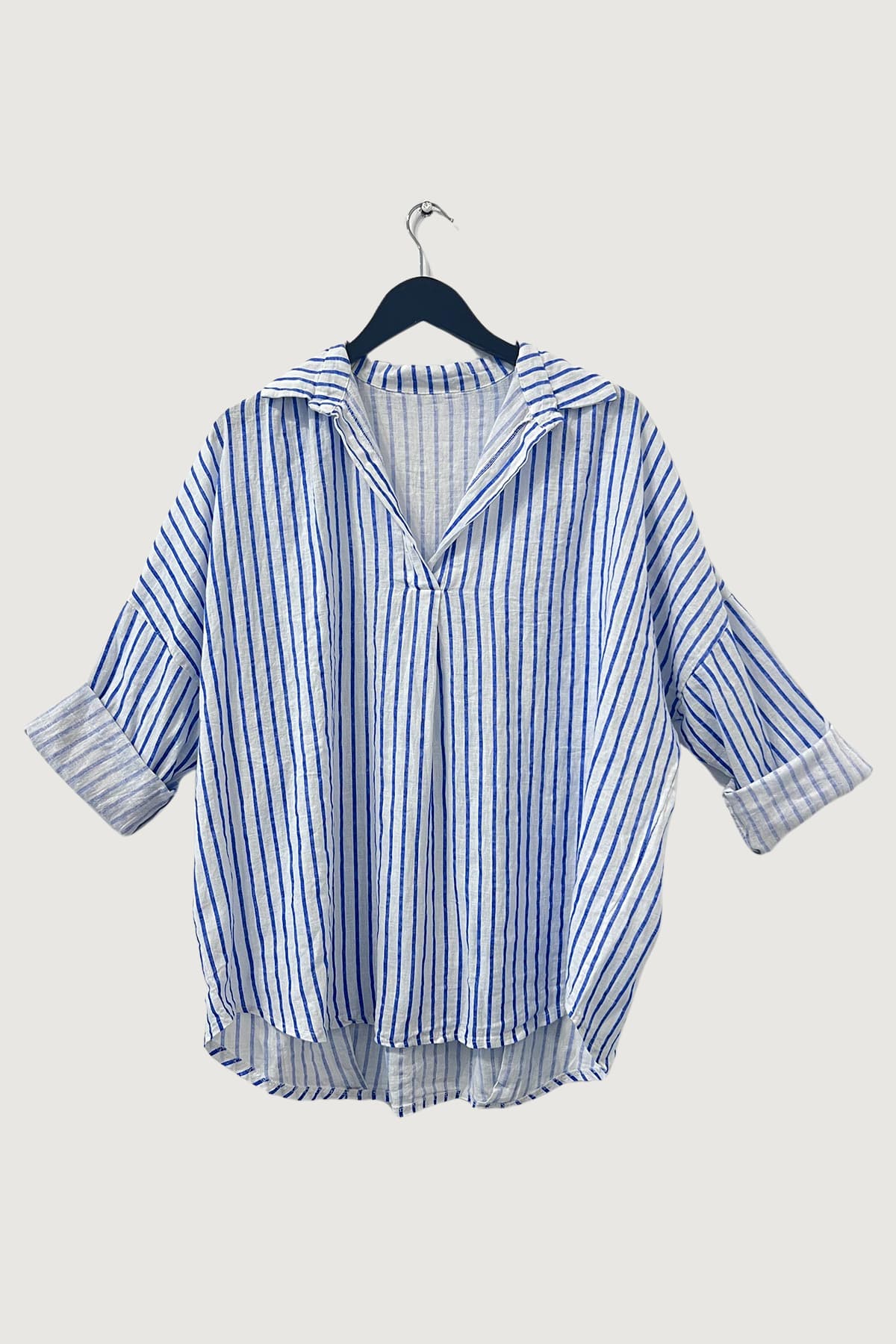 Mia Strada London Linen Striped Shirt In Blue