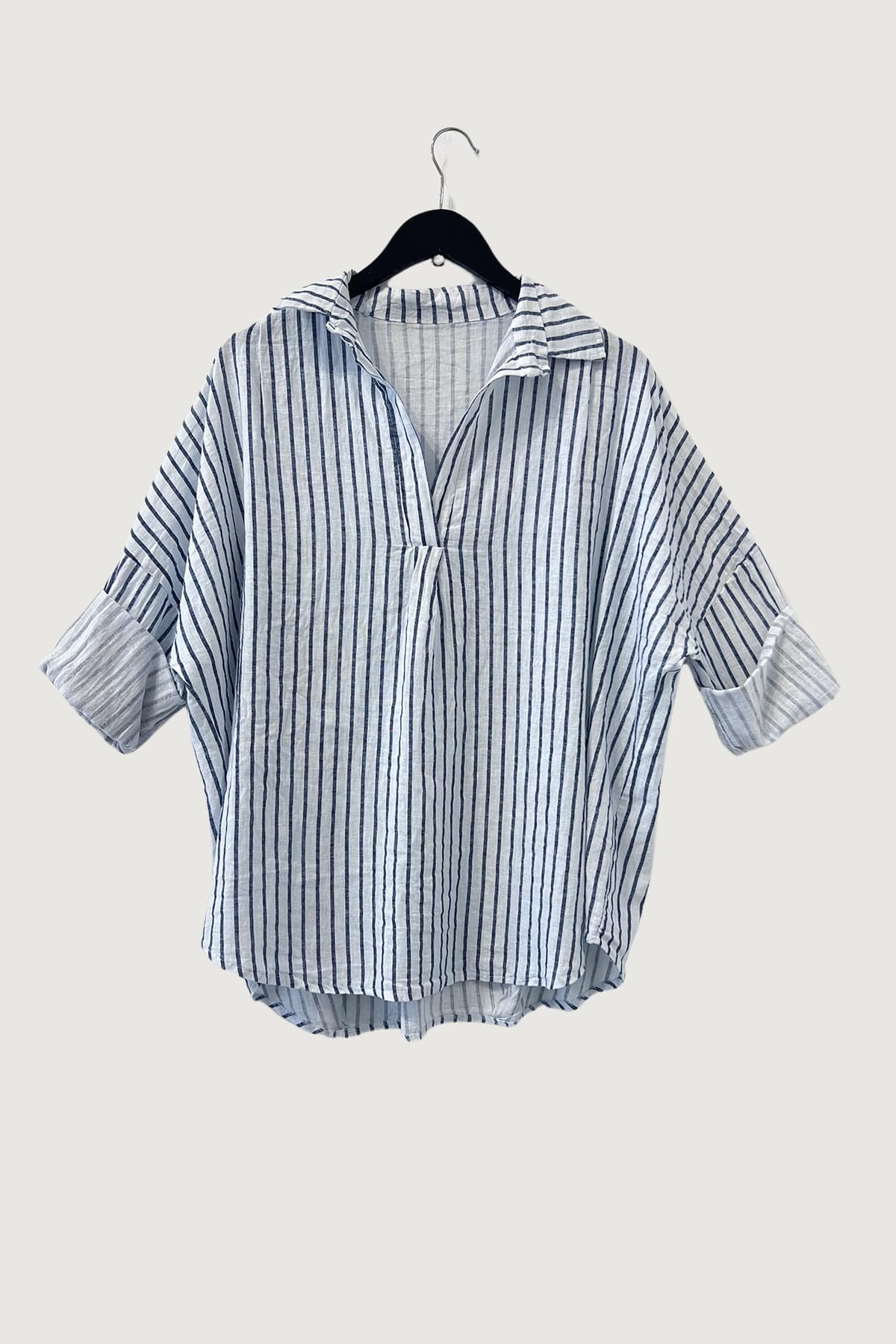 Mia Strada London Linen Striped Shirt In Navy