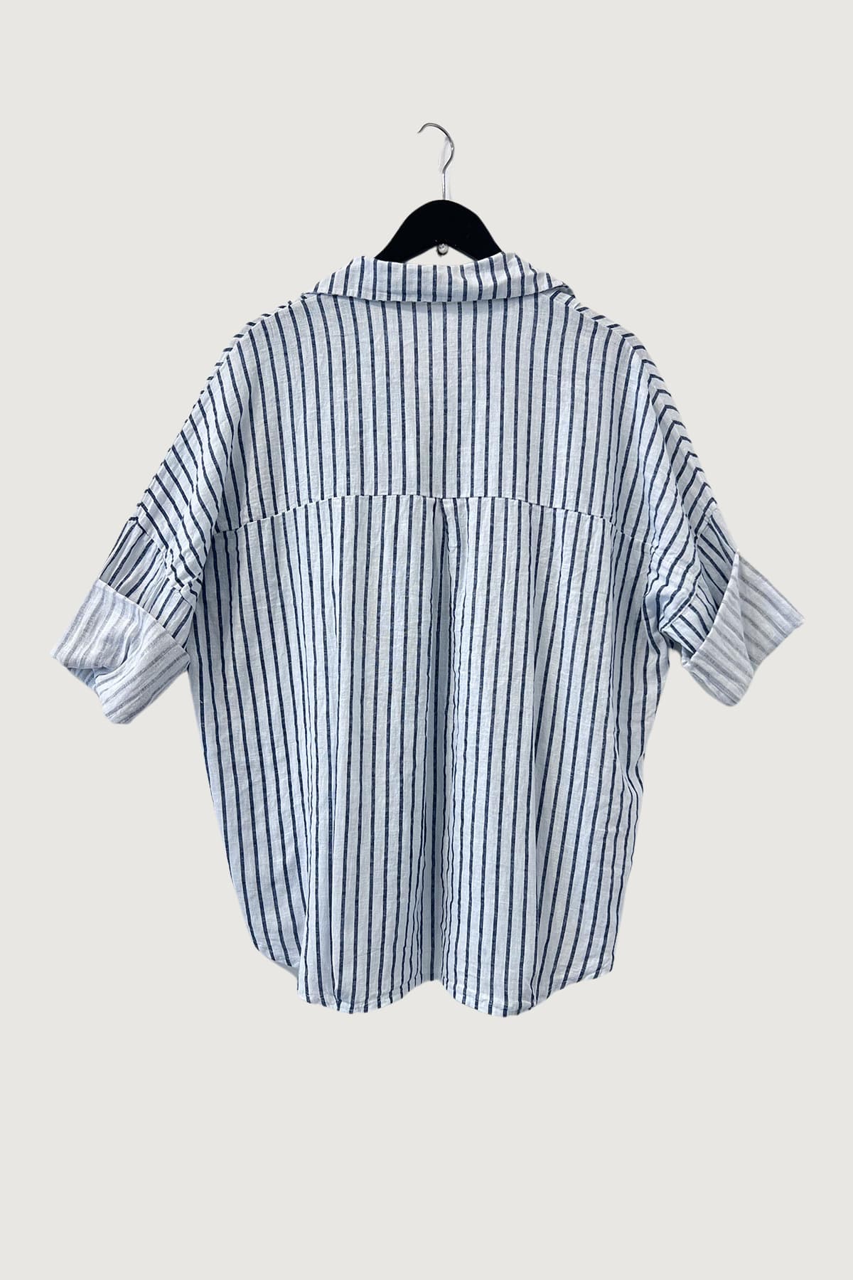 Mia Strada London Linen Striped Shirt In Navy