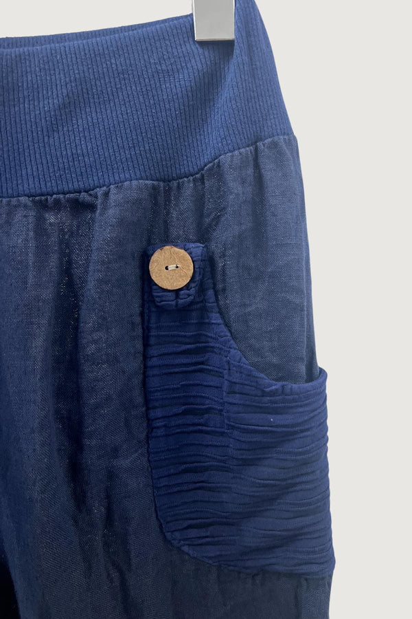 Mia Strada London Linen Summer Trousers In Navy