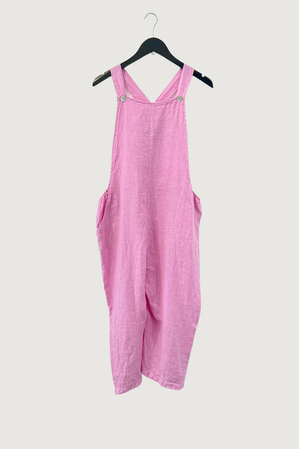 Mia Strada Linen Dungaree with Pockets In Cotton Pink