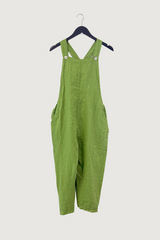Mia Strada Linen Dungaree with Pockets In Lime Green