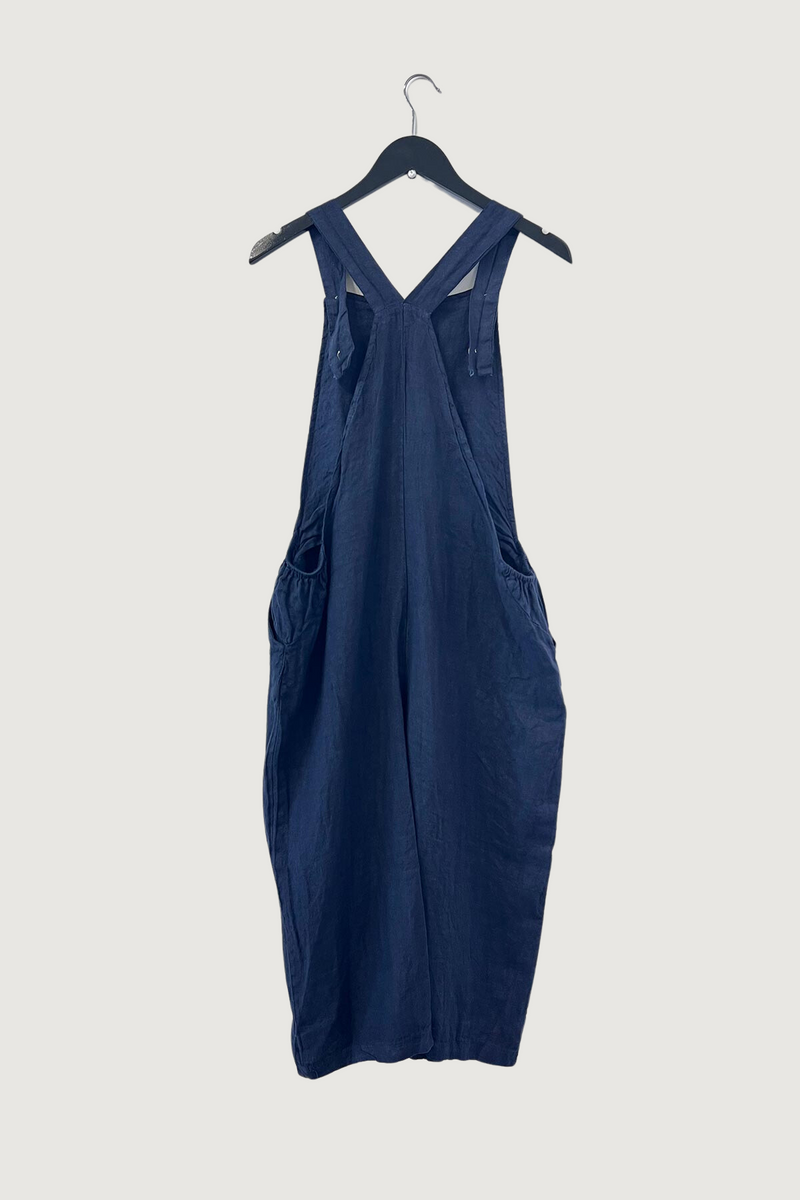 Mia Strada Linen Dungaree with Pockets In Navy Blue