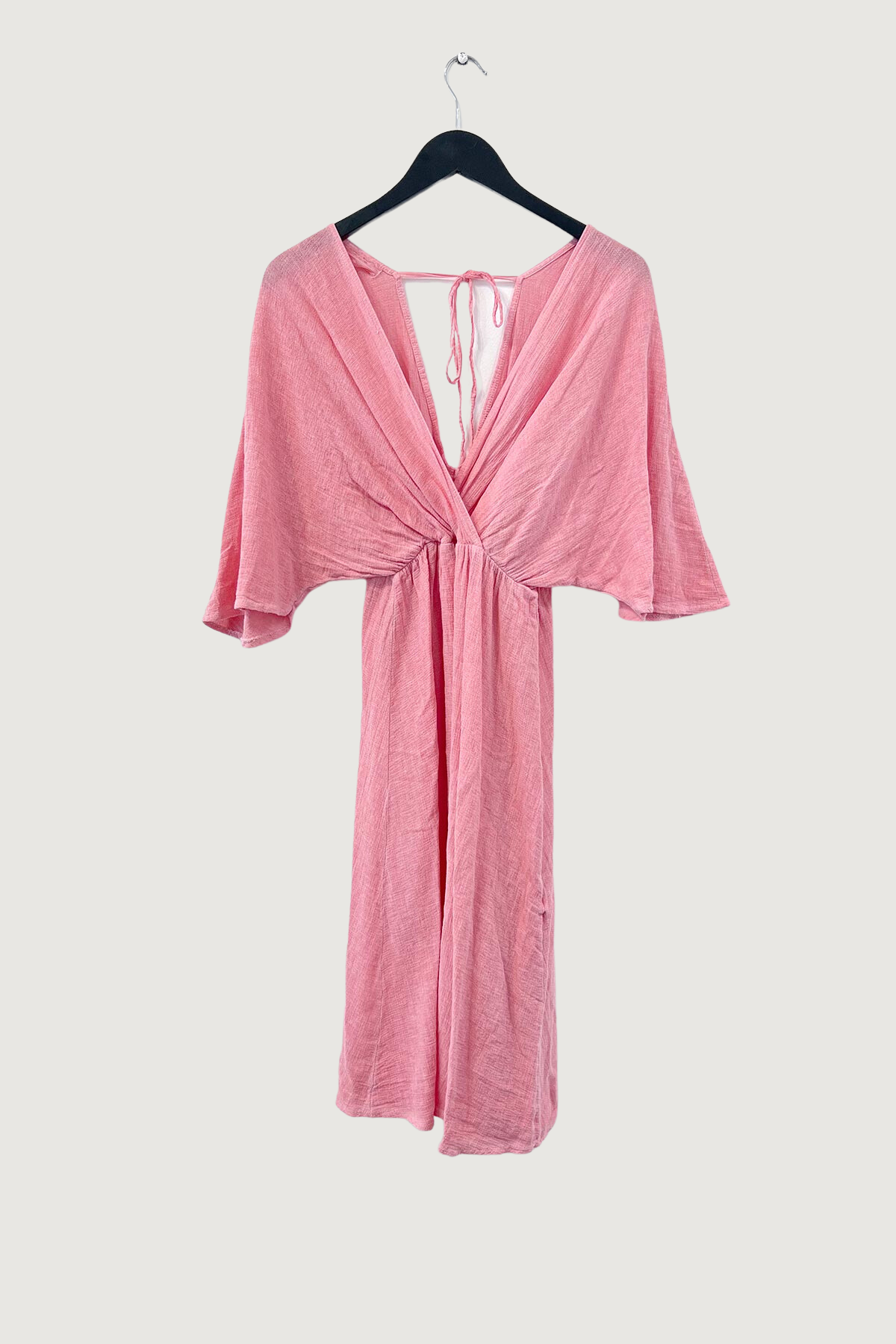 Mia Strada Linen and Cotton Kimono Dress In Coral Pink