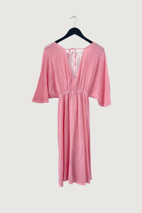 Mia Strada Linen and Cotton Kimono Dress In Coral Pink