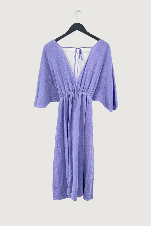 Mia Strada Linen and Cotton Kimono Dress In Lavender
