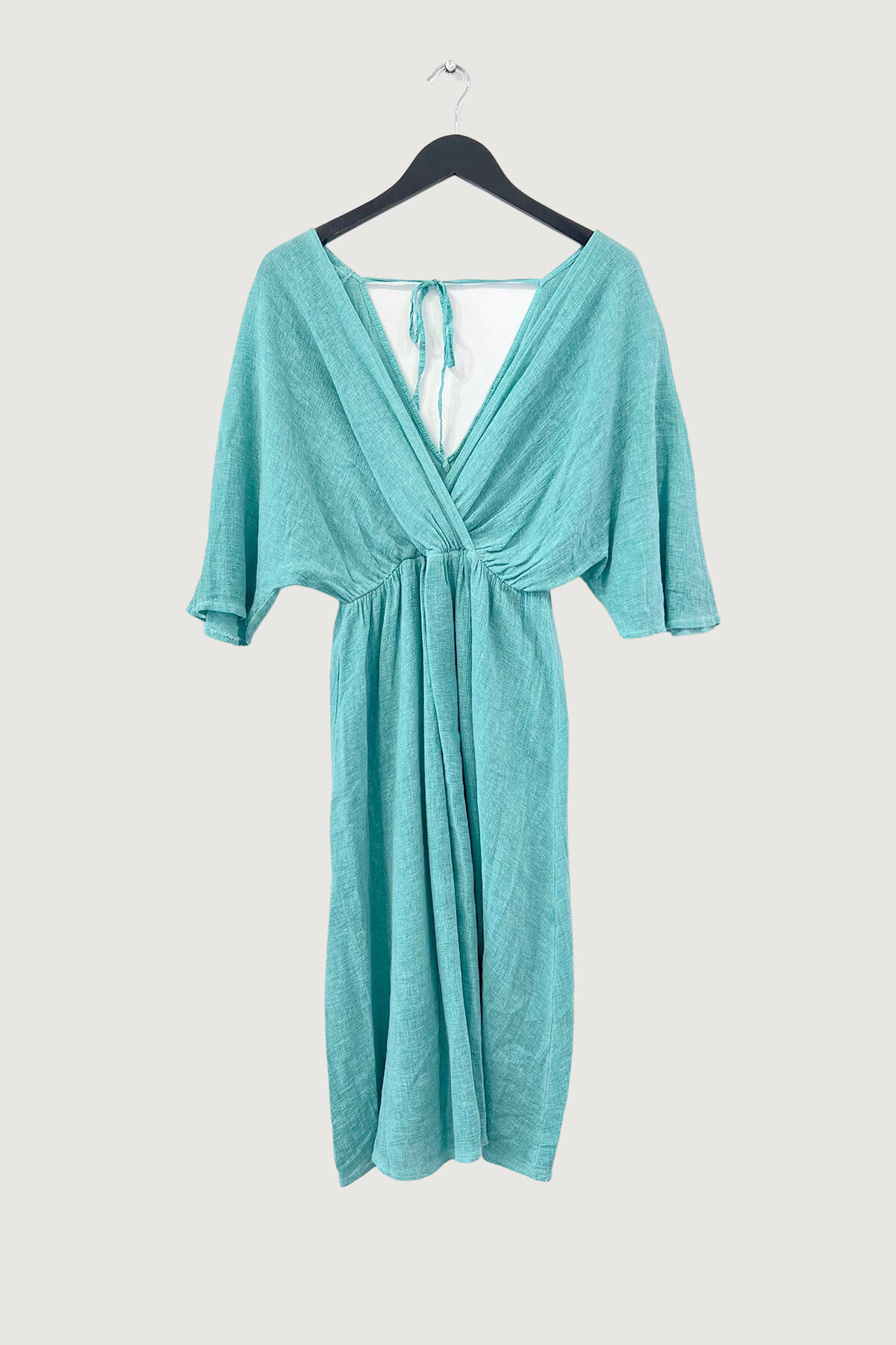 Mia Strada Linen and Cotton Kimono Dress In Mint Green