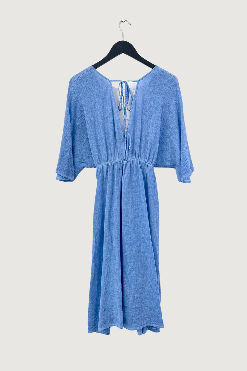 Mia Strada Linen and Cotton Kimono Dress In Sky Blue