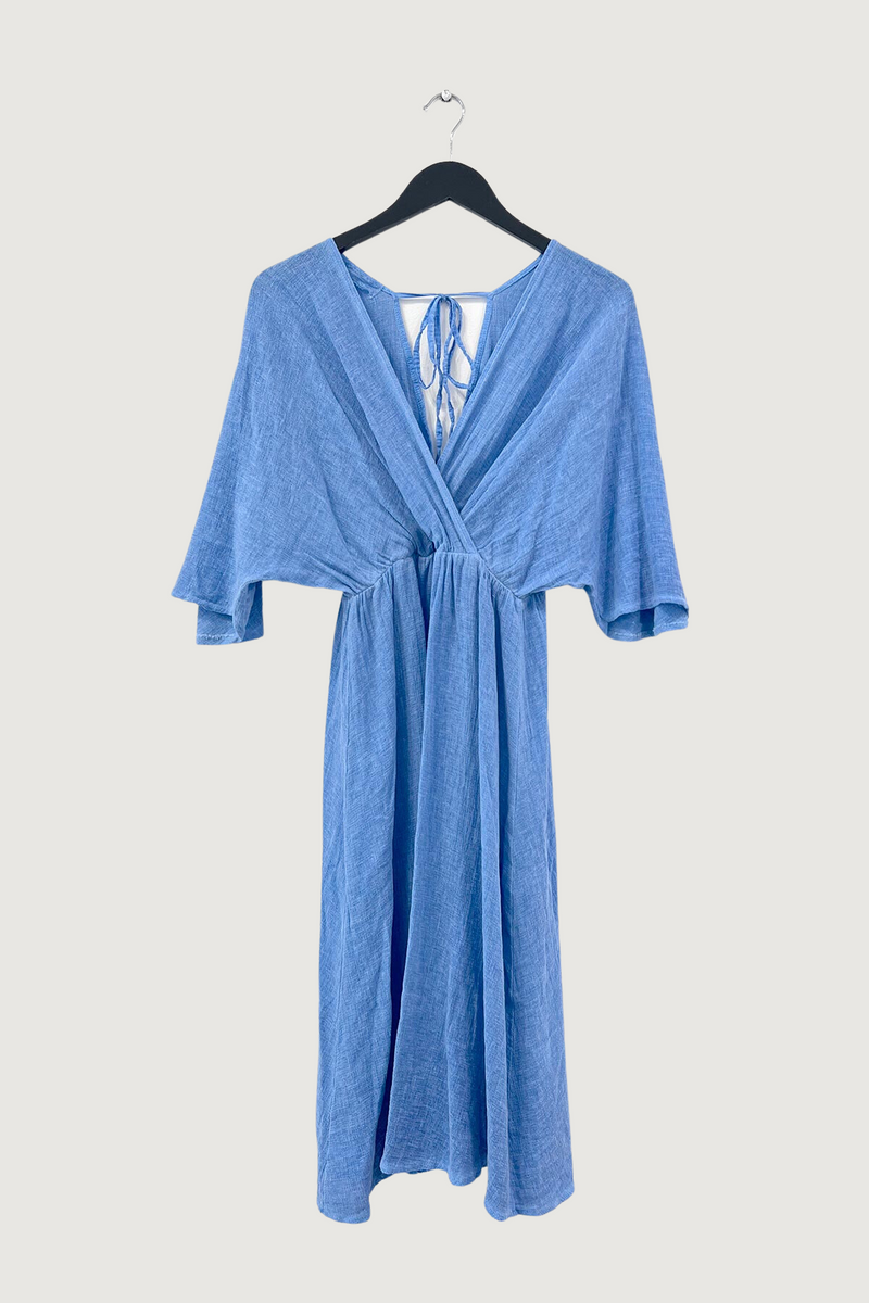 Mia Strada Linen and Cotton Kimono Dress In Sky Blue