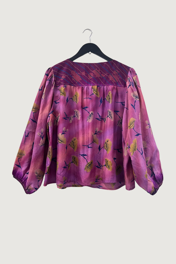Pink Lemons Lolita Embroidered Silk Top Golden Poppies In Pink And Purple Haze