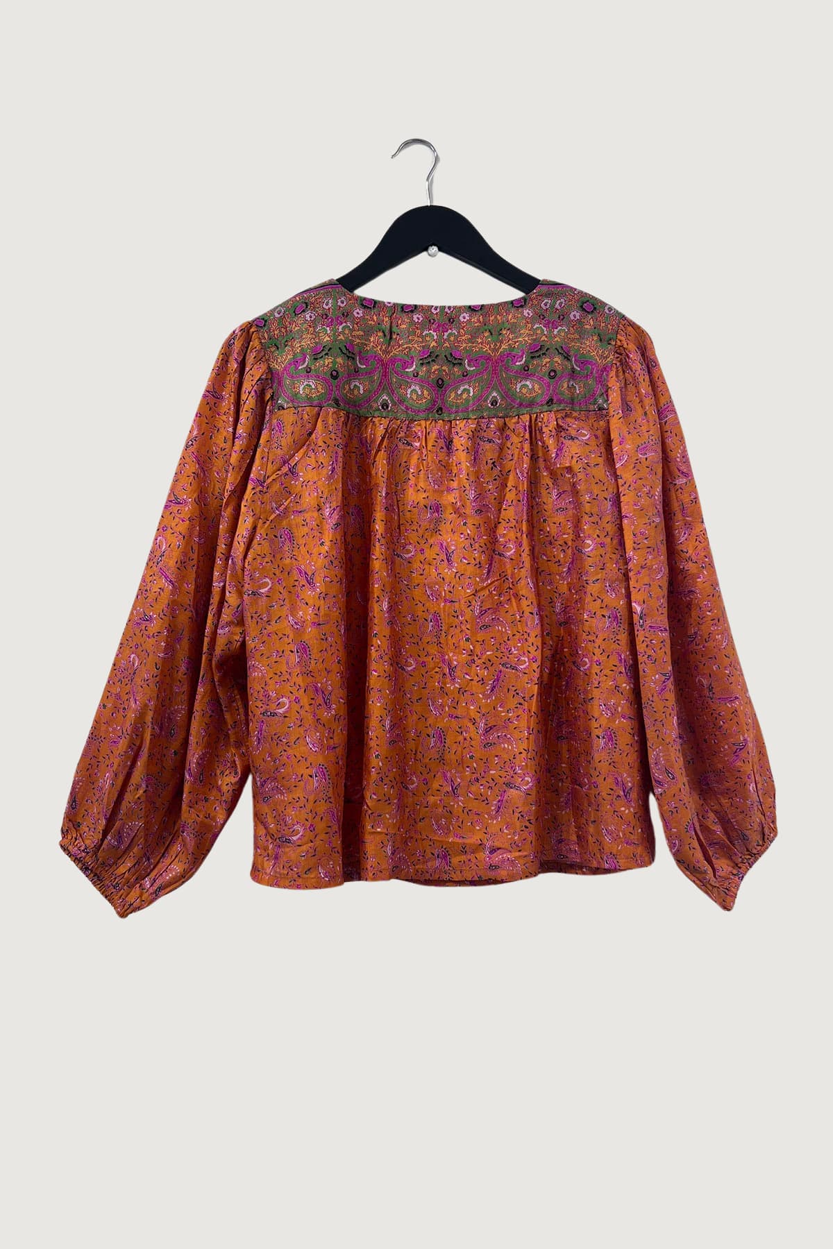 Pink Lemons Lolita Embroidered Silk Top Mandala Gardens In Sunrise Orange