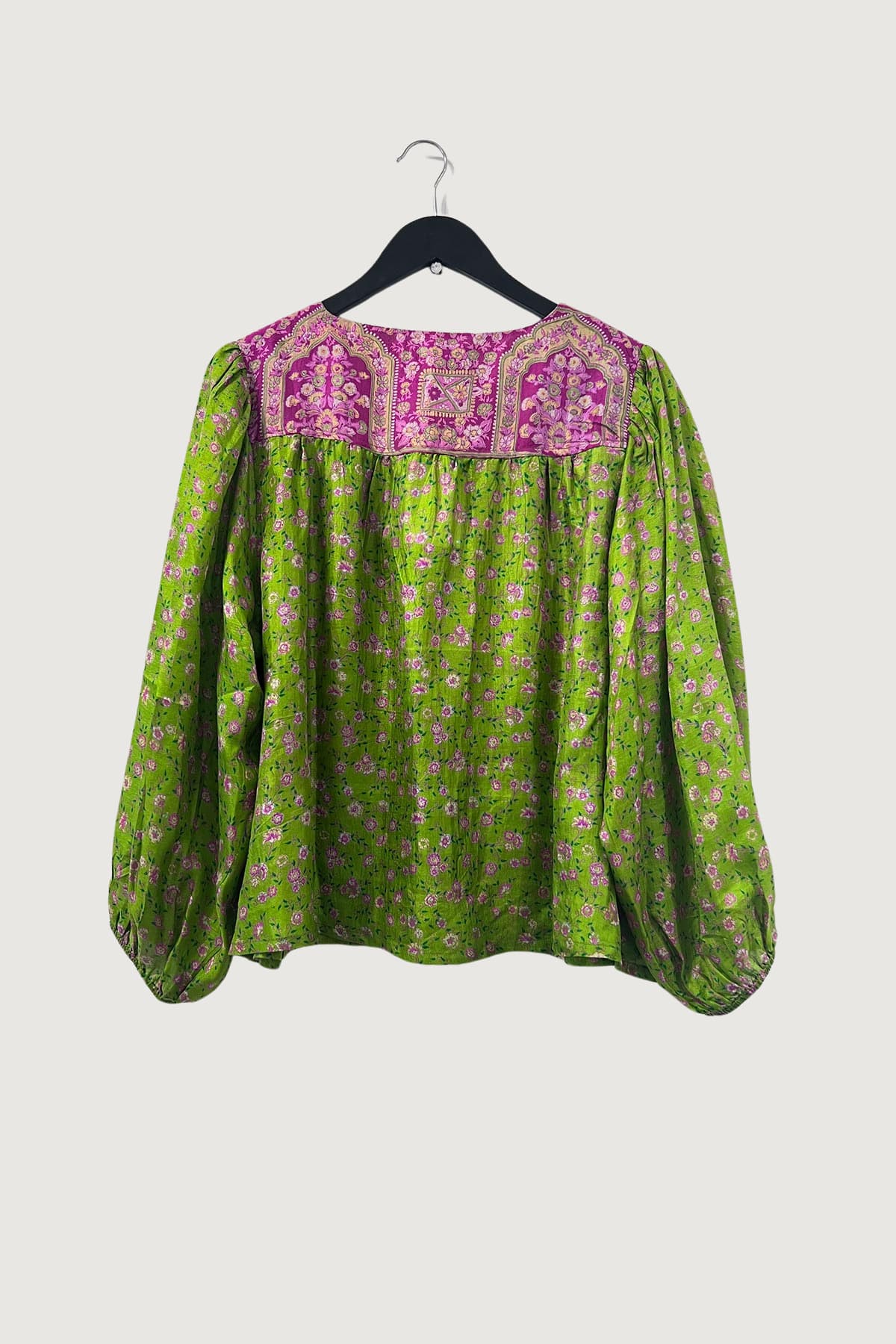 Pink Lemons Lolita Embroidered Silk Top Summer Garden In Lime