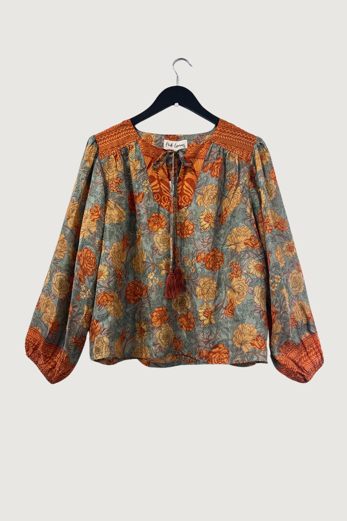 Pink Lemons Lolita Silk Blouse Orange Blossom In Grey