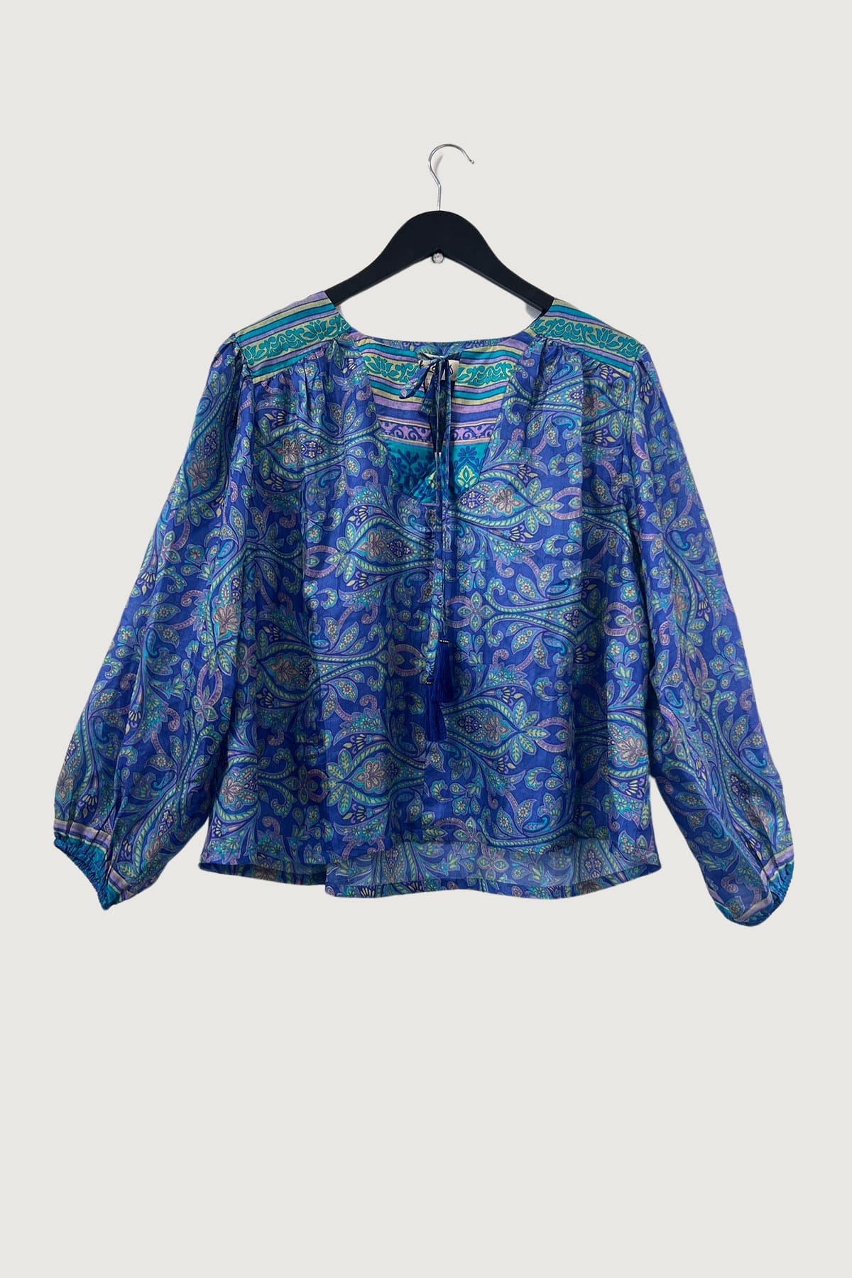 Pink Lemons Lolita Silk Blouse Paisley Florals In Royal Blue