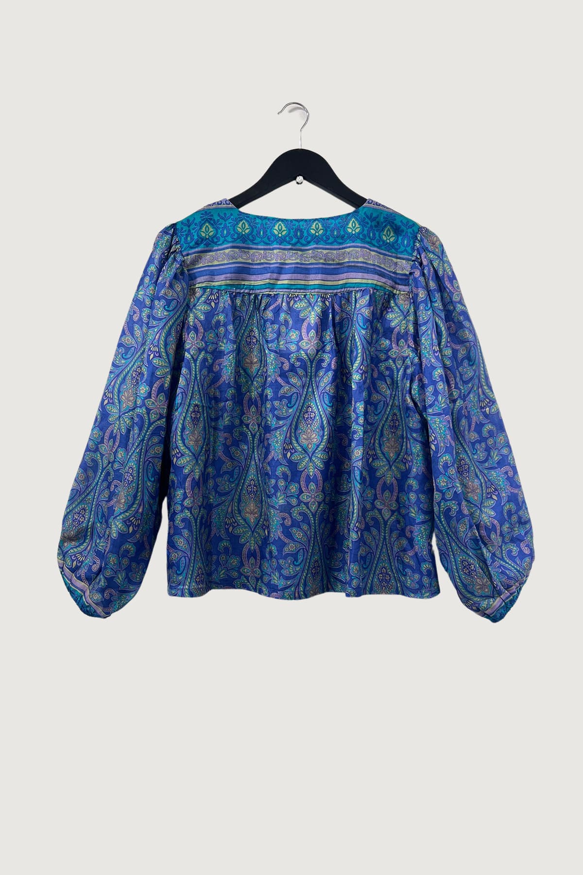 Pink Lemons Lolita Silk Blouse Paisley Florals In Royal Blue