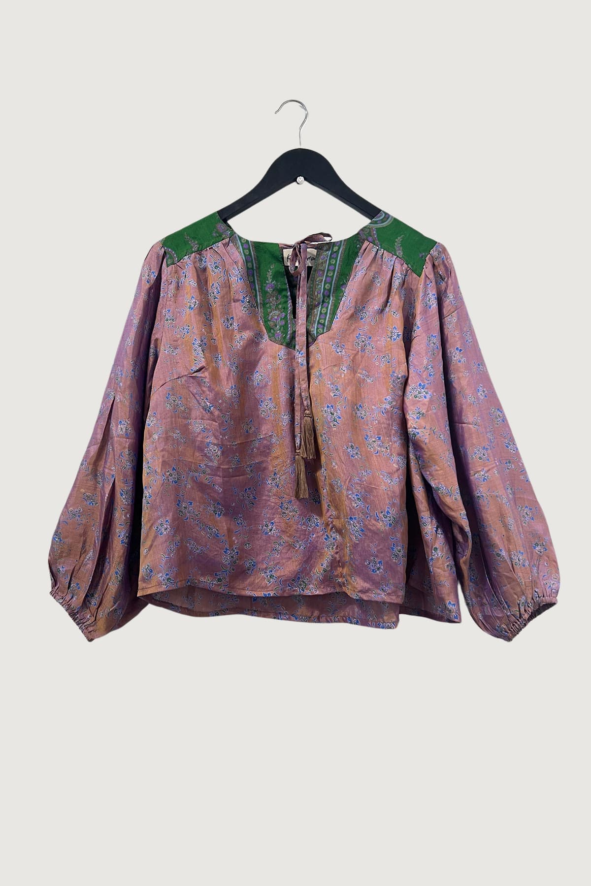 Pink Lemons Lolita Silk Blouse Wild Flowers In Golden Purple Haze