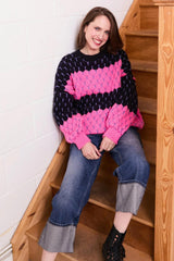 Cara & The Sky Marissa Stripe Bubble Stitch Jumper In Navy