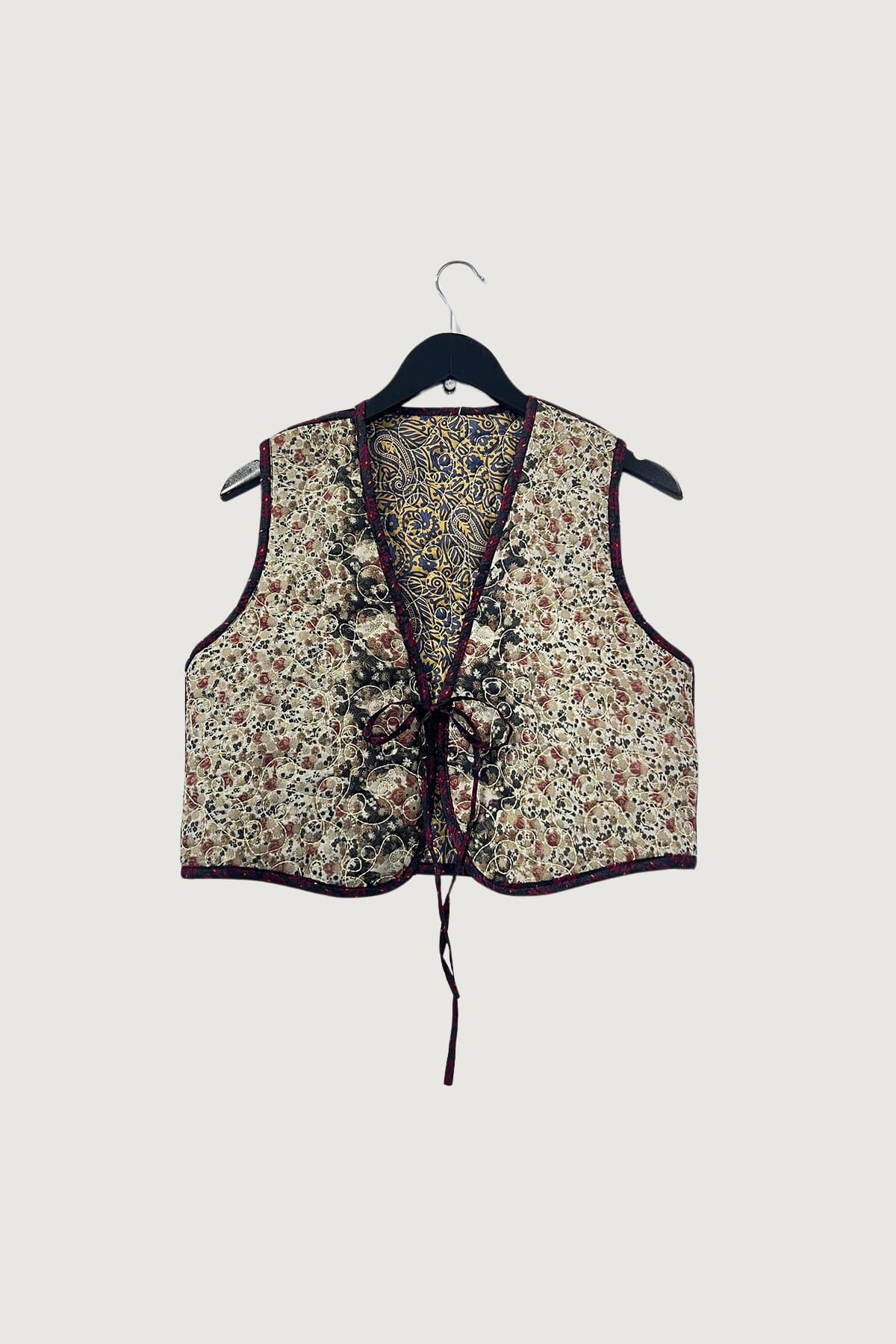 Pink Lemons Melissa Silk Reversible Waistcoat Botanical Dreams In Black