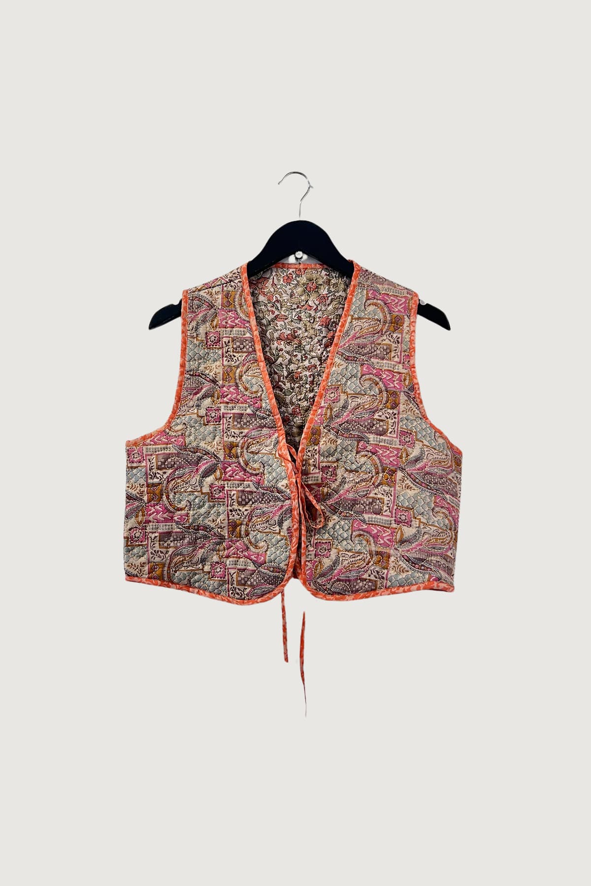 Pink Lemons Melissa Silk Reversible Waistcoat Botanical Dreams In Coral