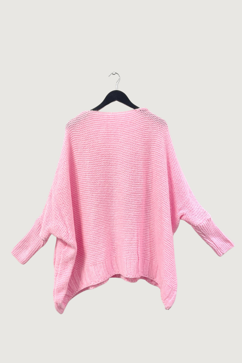Mia Strada Candy Floss Oversized Knitted Jumper In Cotton Pink
