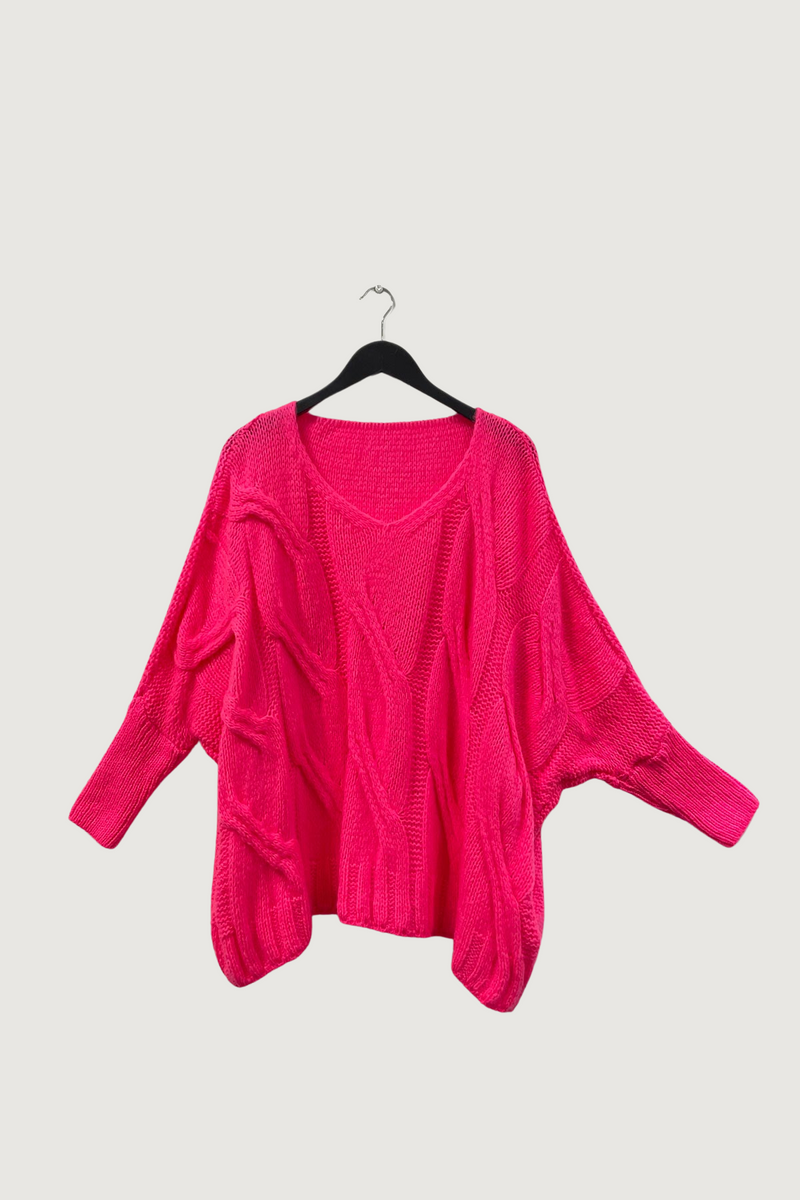 Mia Strada Candy Floss Oversized Knitted Jumper In Hot Pink