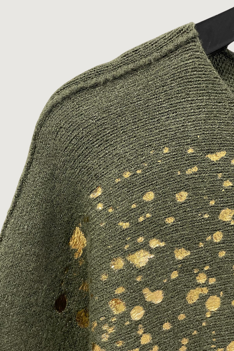Mia Strada Gold Spots Seamless Softknit Jumper In Khaki Green