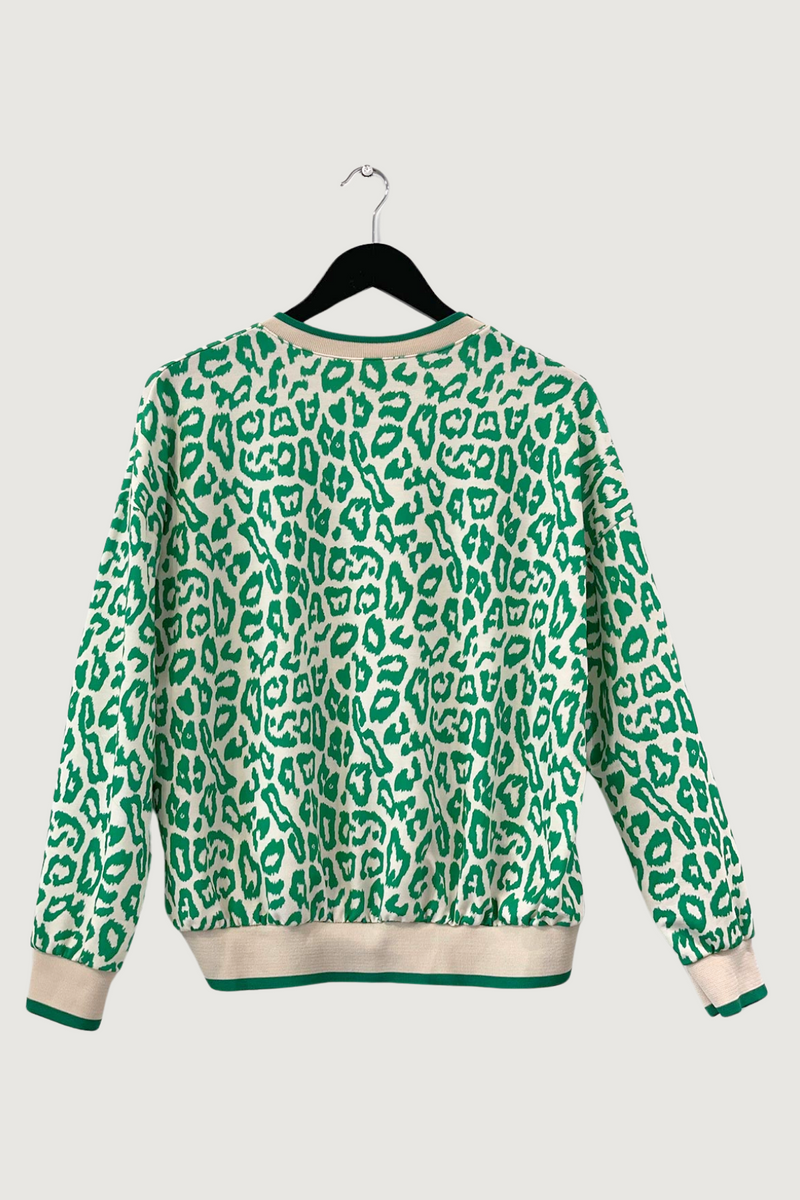 Mia Strada Leopard Print Sweatshirt In Emerald Green