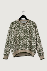 Mia Strada Leopard Print Sweatshirt in Khaki Green