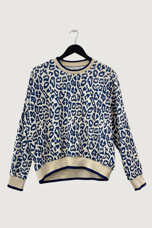 Mia Strada Leopard Print Sweatshirt In Navy Blue
