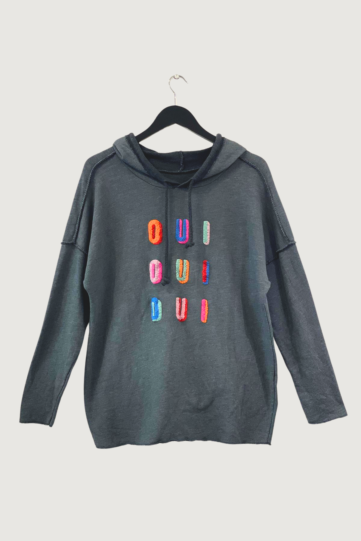 Mia Strada Oui Cotton Hoodie In Grey