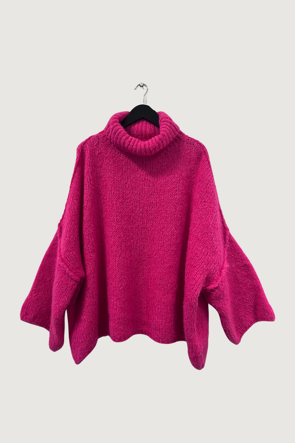 Mia Strada Oversized Woolen Jumper In Hot Pink