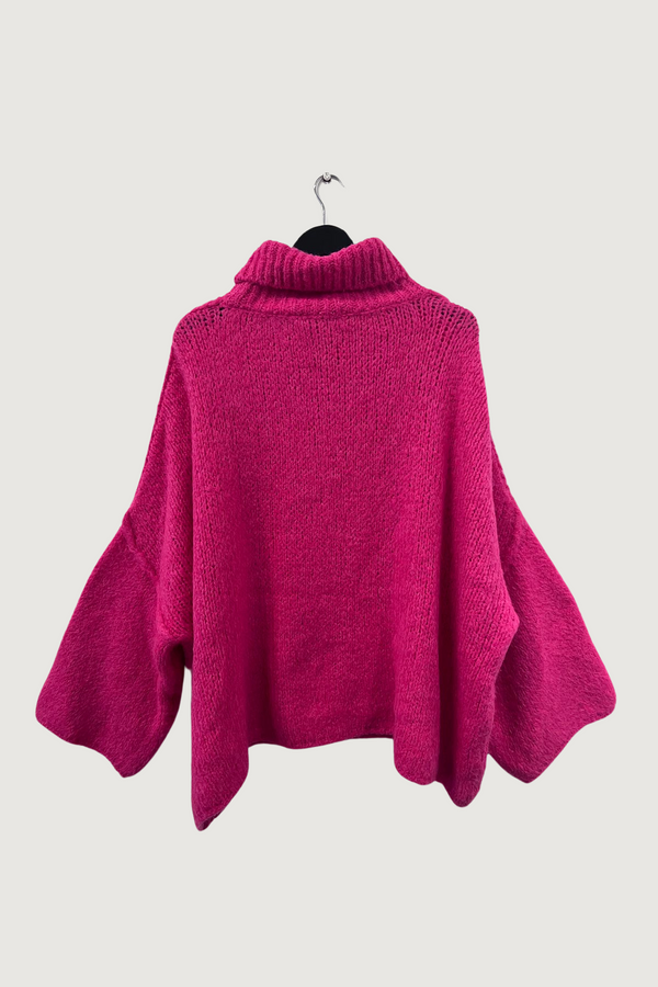 Mia Strada Oversized Woolen Jumper In Hot Pink