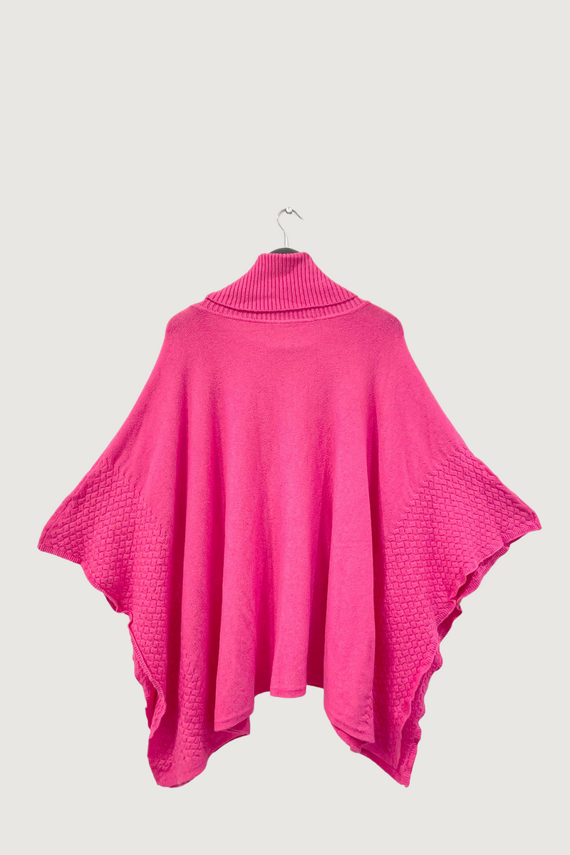 Mia Strada Super Soft Knitted Cowl Neck Poncho In Fuchsia