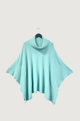 Mia Strada Super Soft Knitted Cowl Neck Poncho in Turquoise