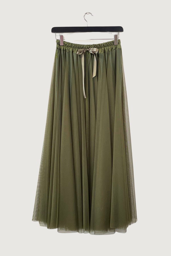Mia Strada Tulle Skirt In Khaki Green