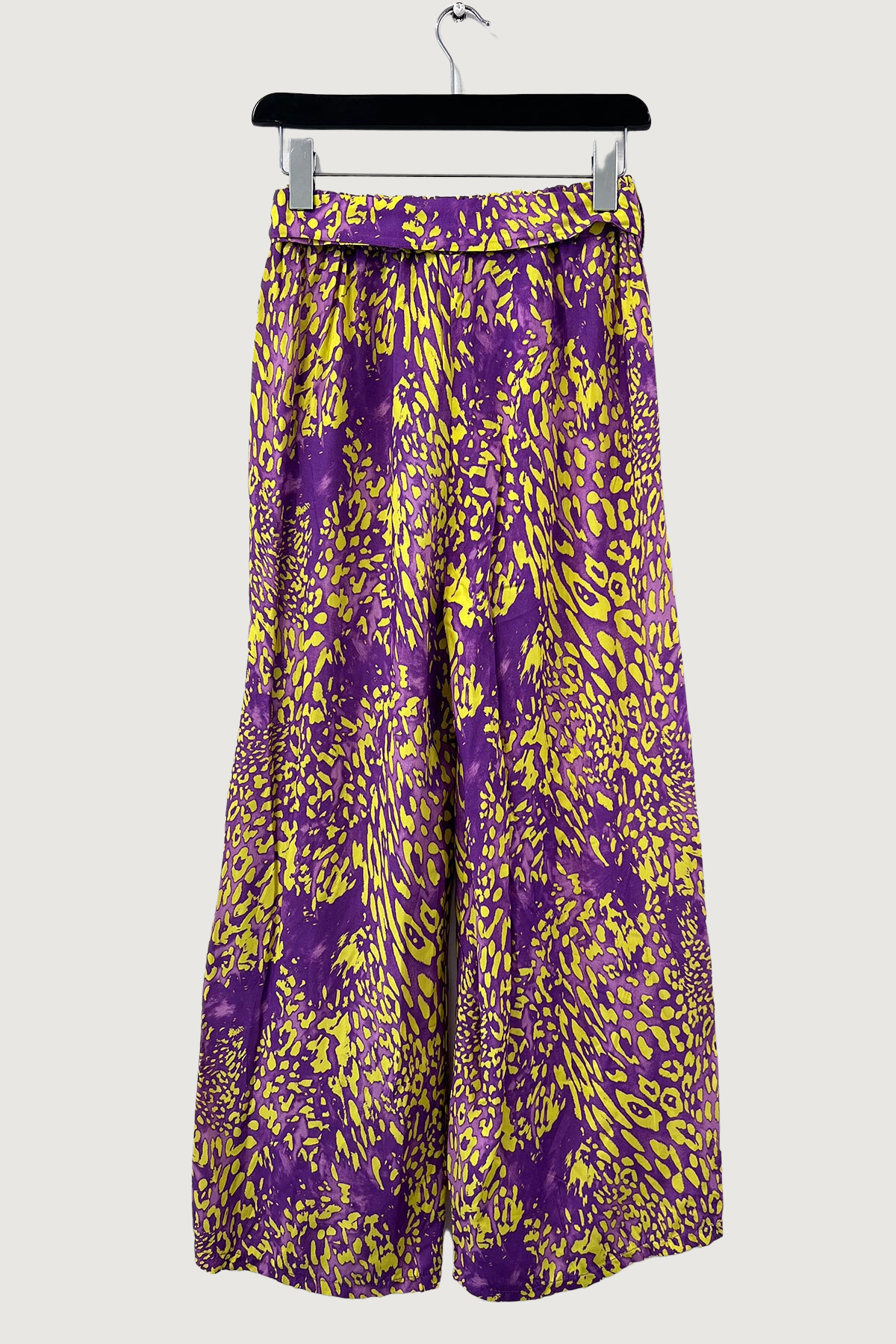 Mia Strada Animal Print Palazzo Pants In Purple + Lime