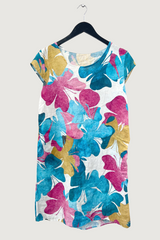 Mia Strada Butterfly Print Linen Panelled Dress In Turquoise