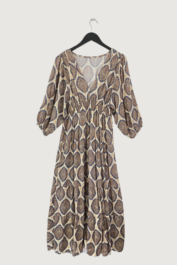 Mia Strada Leaf Print Midi Dress In Navy