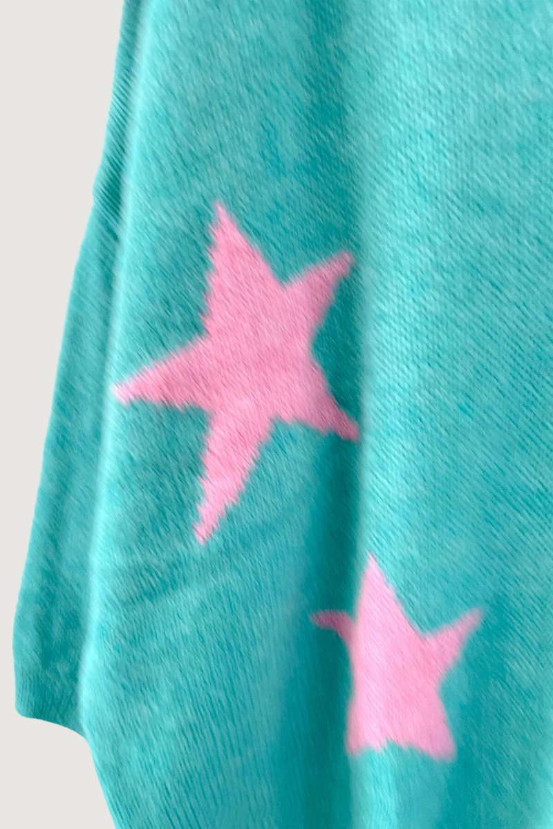 Mia Strada Oversized Star Jumper In Turquoise