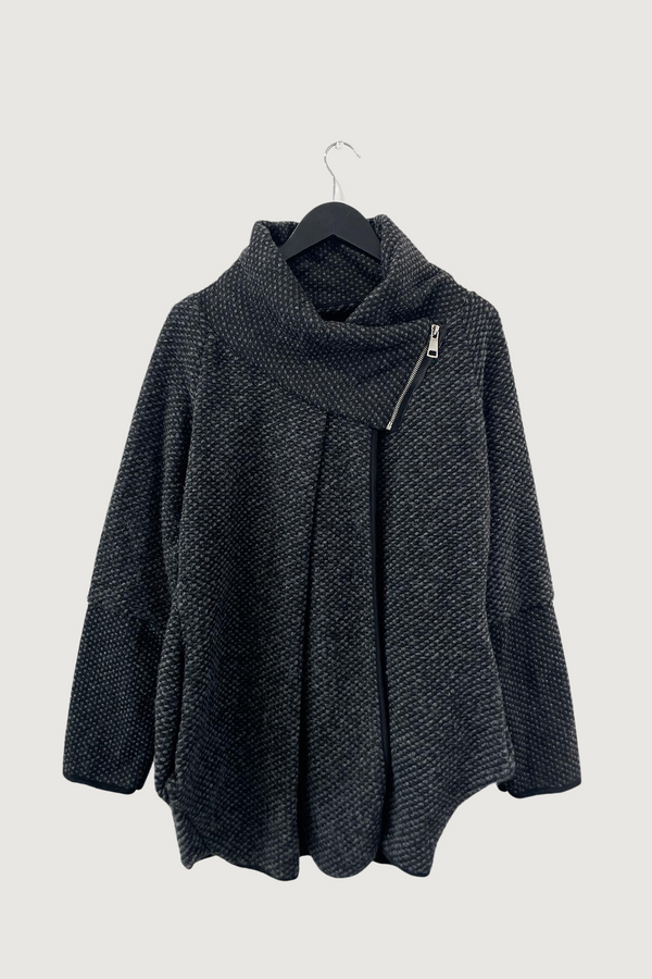 Mia Strada Speckled Woolen Coatigan In Dark Grey