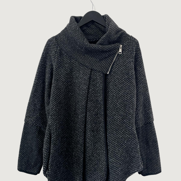 Mia Strada Speckled Woolen Coatigan In Dark Grey Mia Strada London
