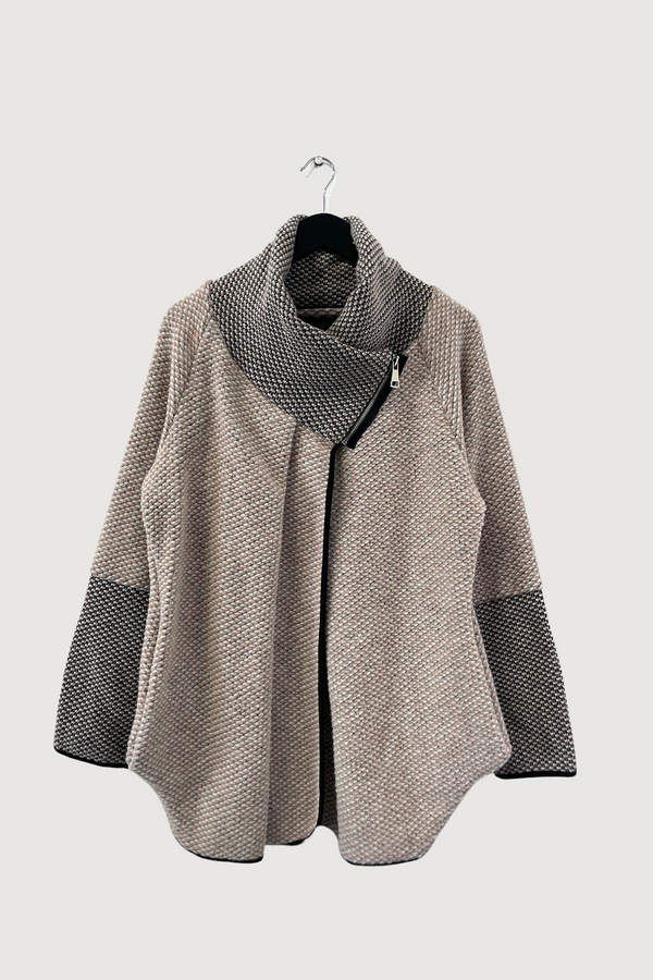 Mia Strada Speckled Woolen Coatigan In Dusky Pink