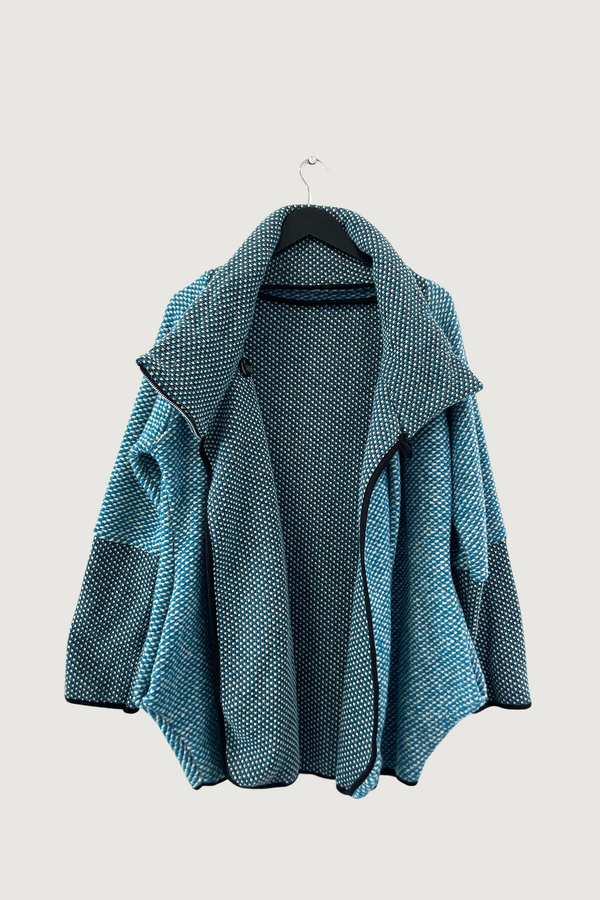 Mia Strada Speckled Woolen Coatigan In Teal Blue