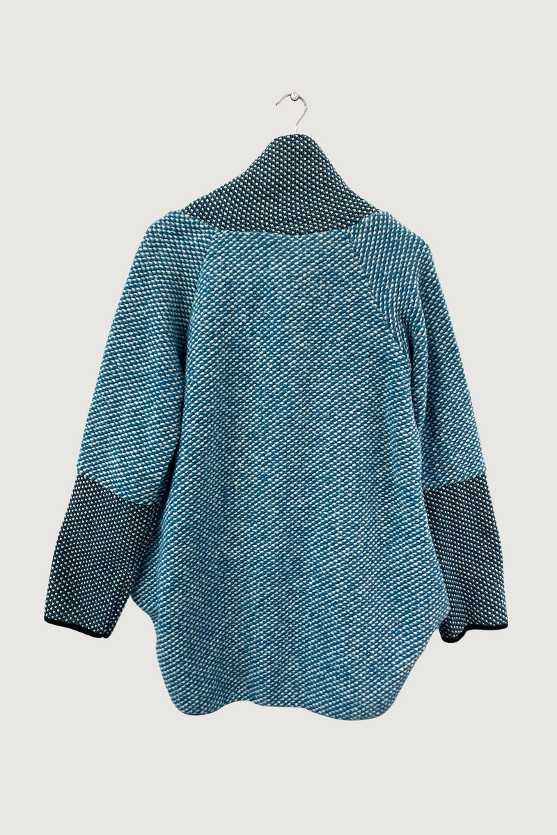 Mia Strada Speckled Woolen Coatigan In Teal Blue