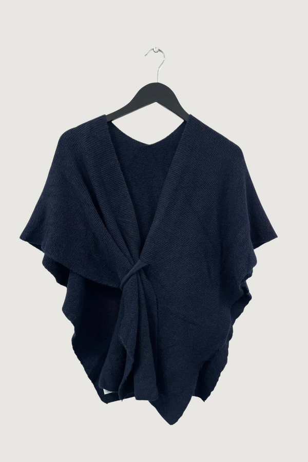 Mia Strada Super-soft Knitted Cape Shawl In Navy