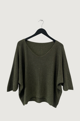 Mia Strada Super-soft Sparkly Reversible Knitted Top In Forest Green