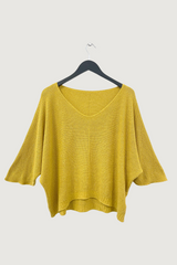 Mia Strada Super-soft Sparkly Reversible Knitted Top In Mustard Yellow