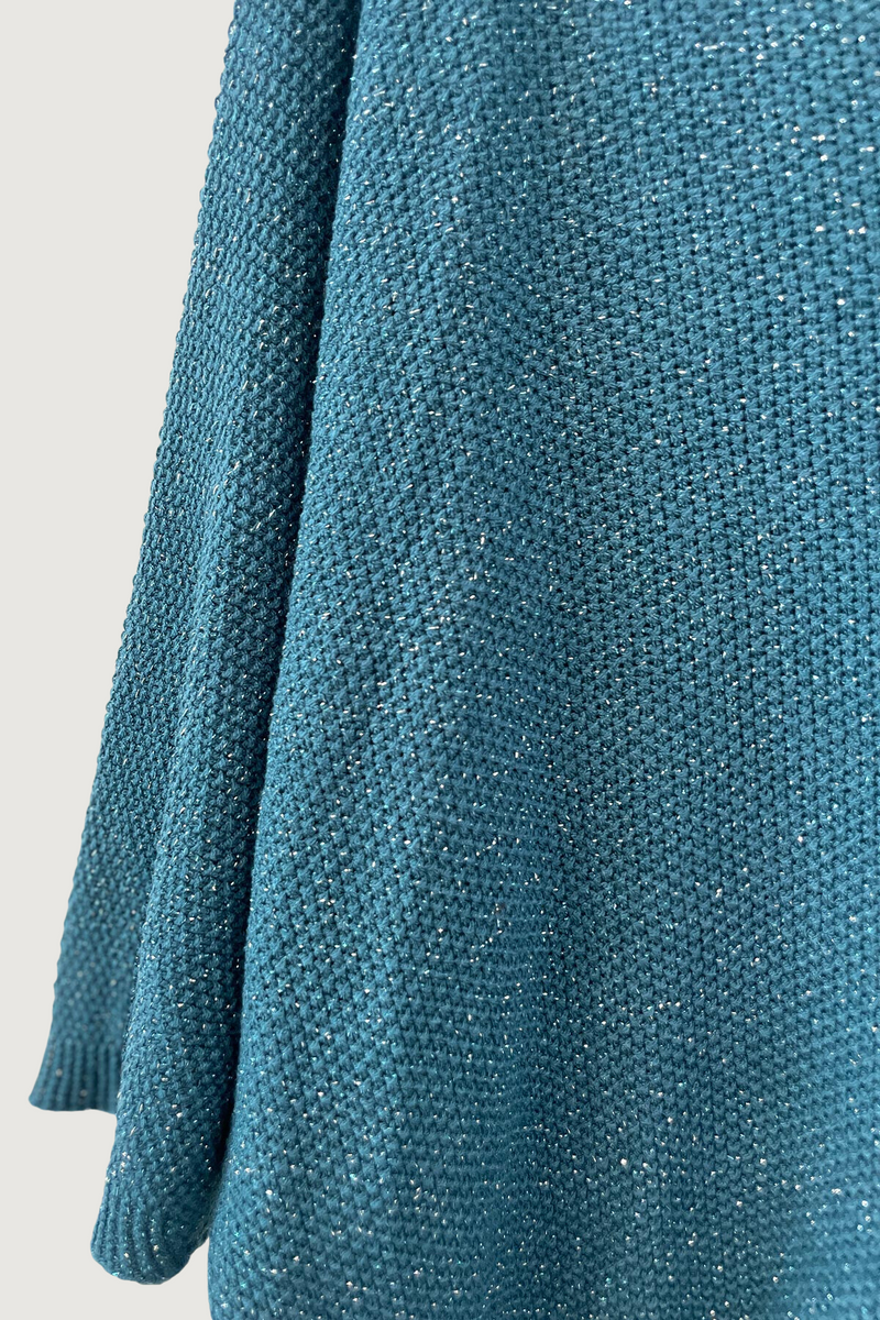 Mia Strada Super-soft Sparkly Reversible Knitted Top In Teal Blue