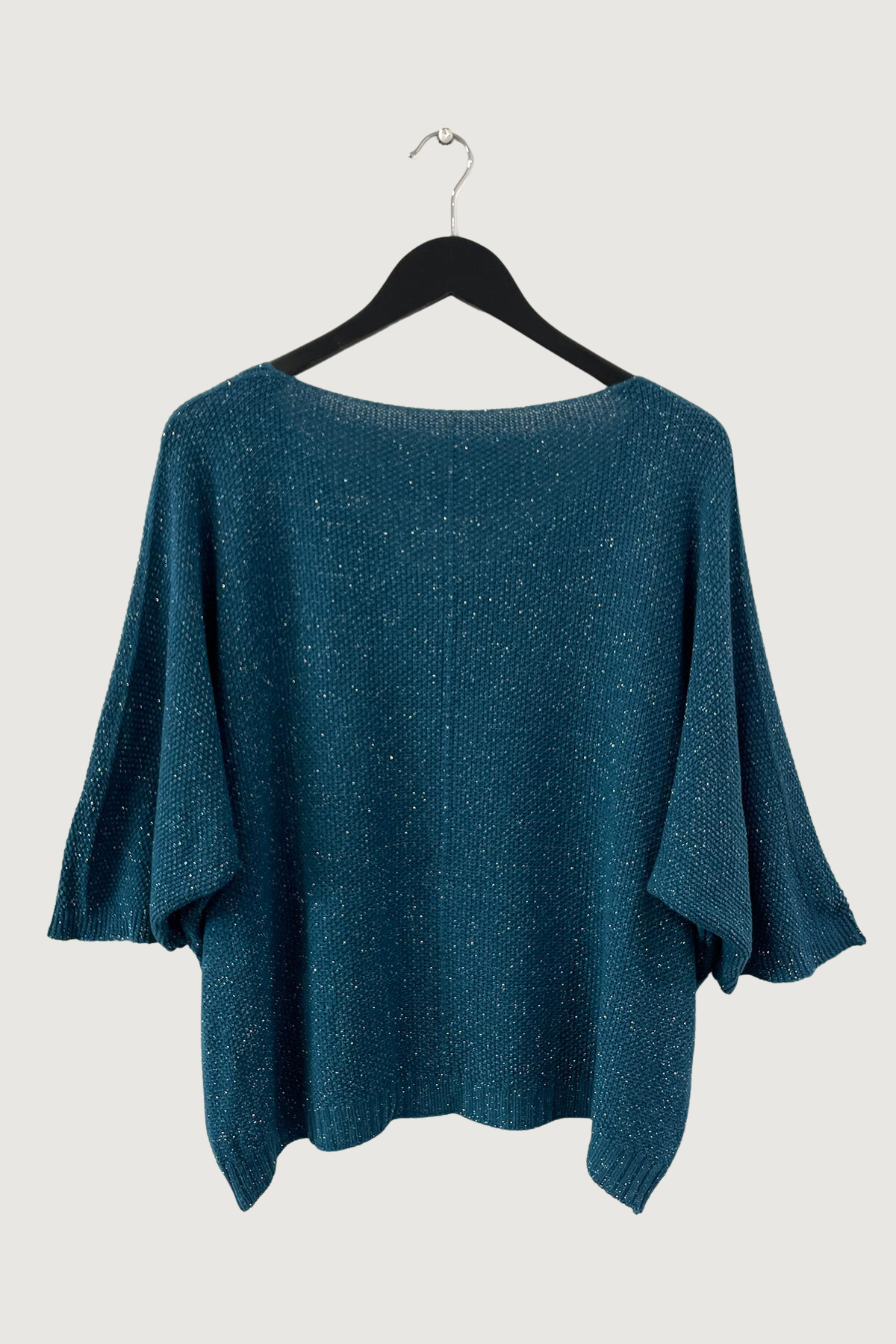 Mia Strada Super-soft Sparkly Reversible Knitted Top In Teal Blue